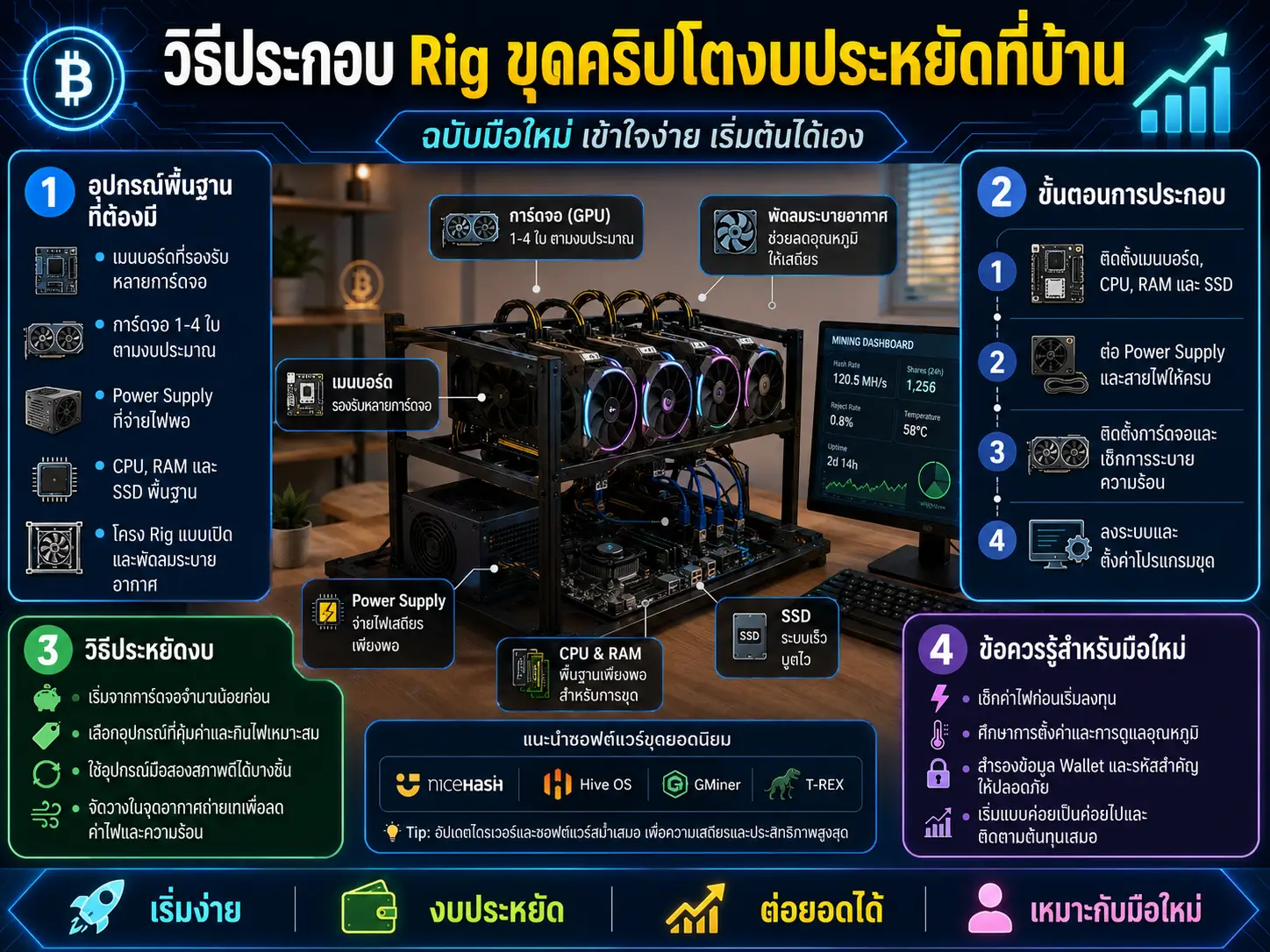 วิธีประกอบ Rig ขุดคริปโตงบประหยัดที่บ้าน ฉบับมือใหม่เริ่มต้นได้จริง
